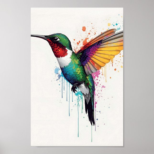 Vibrant Hummingbird Watercolor Splash Poster (Framsidan)