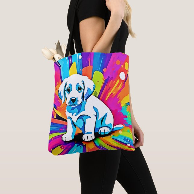 Vibrant Hund Artwork Tygkasse (Närbild)