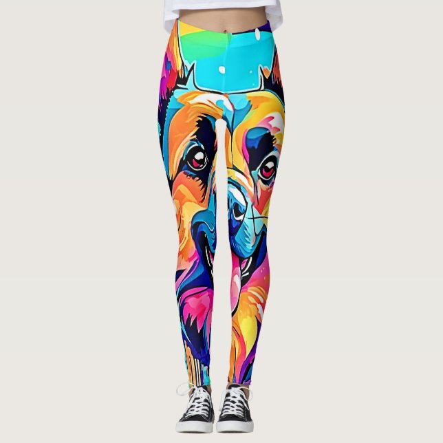 Vibrant Hund: Lycklig Puppy Kärlek Leggings (Framsida)