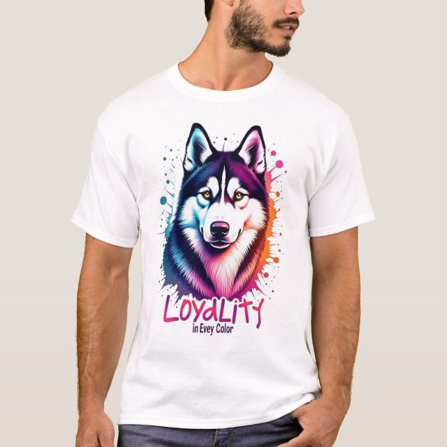 Vibrant Husky Hund T Shirt (Framsida)