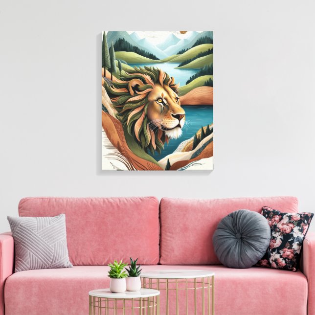 Vibrant Hybrid Lejon Illustration Wildlife Canvastryck (Insitu (Vardagsrum))