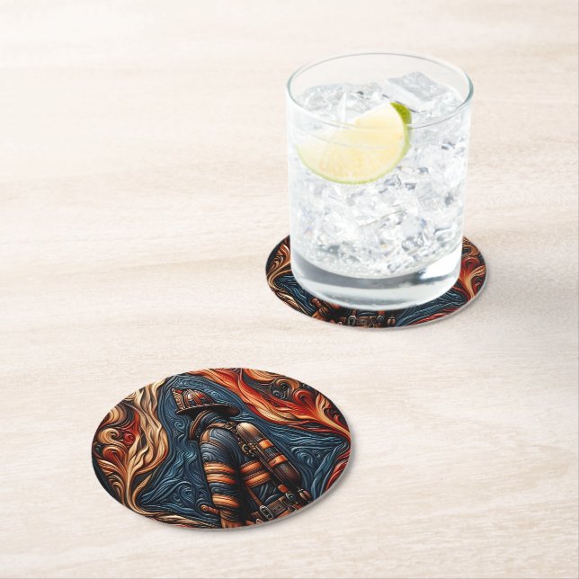 Vibrant hyllning till mod i Firefighting Art Underlägg Papper Rund (Insitu)