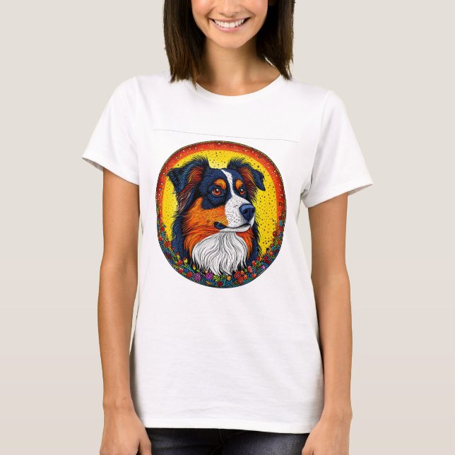 Vibrant Illustrated Porträtt i ett Hund T Shirt (Framsida)