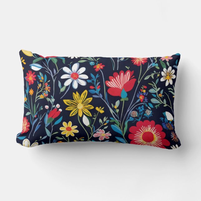 Vibrant Indie Blommönster Pillow Lumbarkudde (Framsida)