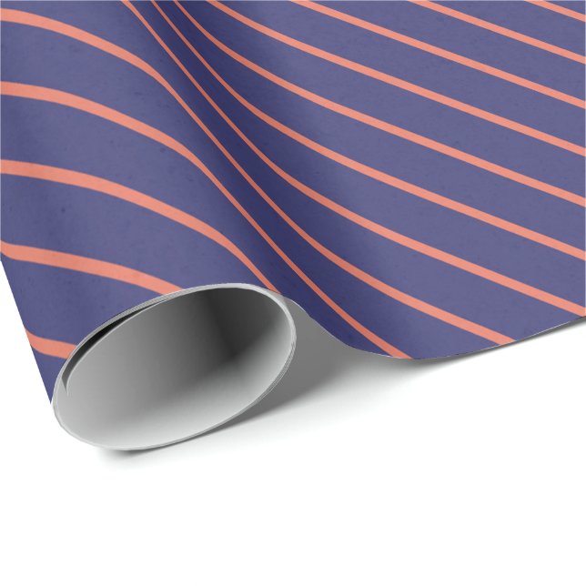Vibrant Indigo och Coral Stripe Gift Wrap Presentpapper (Rullad Hörn)