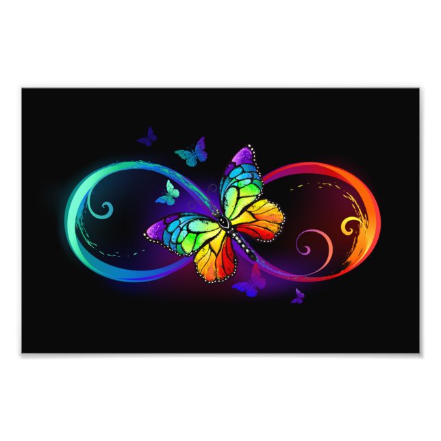 Vibrant infinity with rainbow butterfly on black fototryck (Framsidan)