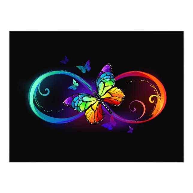 Vibrant infinity with rainbow butterfly on black fototryck (Framsidan)