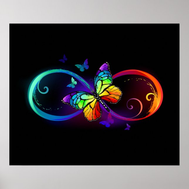 Vibrant infinity with rainbow butterfly on black poster (Framsidan)
