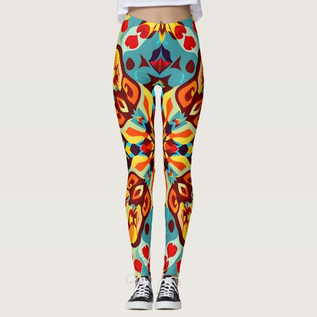 Vibrant inredningslaggings - Symmetrisk Mönster Leggings (Framsida)