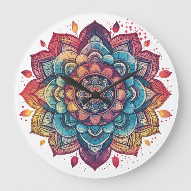 Vibrant, Intricate, Bohemian, Mandala Art Stor Klocka (Framsida)