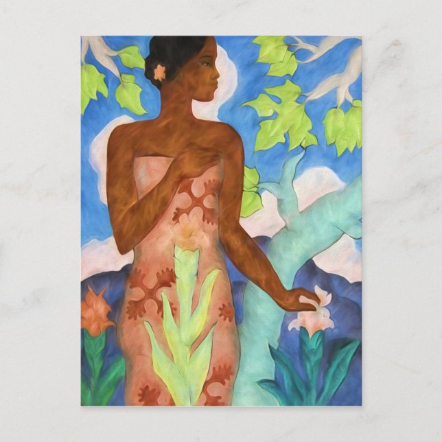 Vibrant Island Hues och Polynesien Woman Vykort (Framsida)