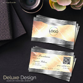 Vibrant Ivory Peach Silver Gräns Logotyp QR-kod Visitkort