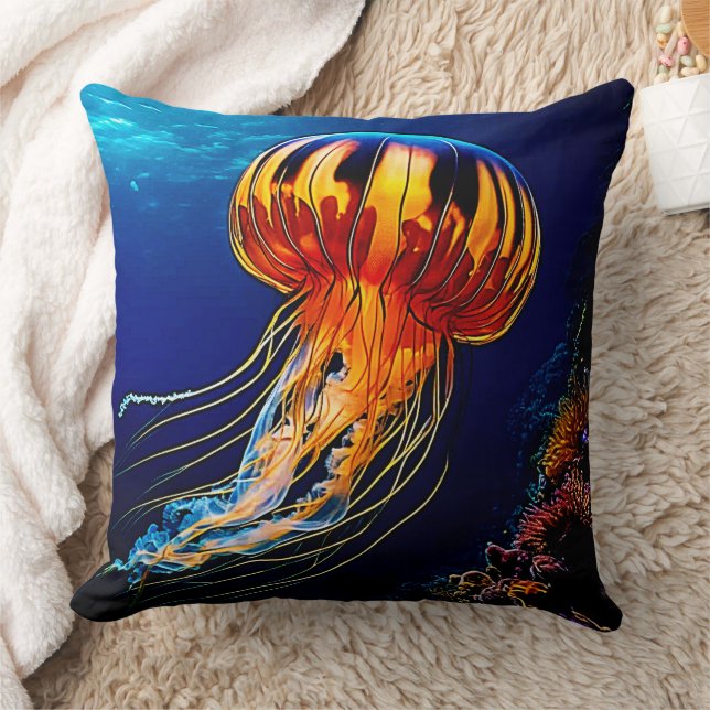 Vibrant Jellyfish Underwater Art Kudde (Filt)