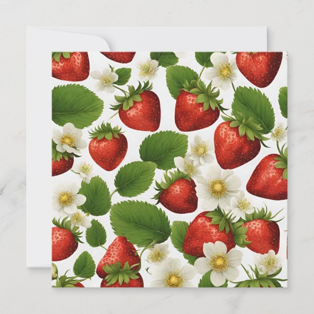 Vibrant Jordgubbar, Löv och blommor Kort (Framsida)