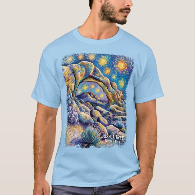 Vibrant Joshua Tree Desert Rocks Modern Van Gogh T Shirt (Framsida)