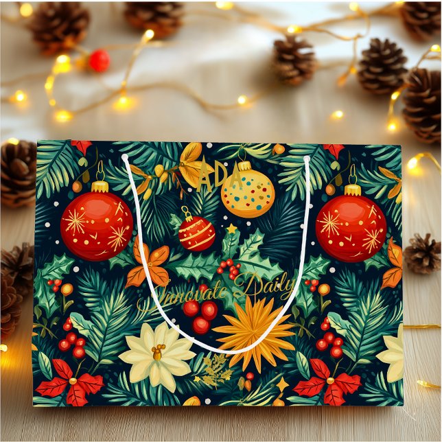 Vibrant jul Gift Bag med Baubles och Holly (Skapare uppladdad)