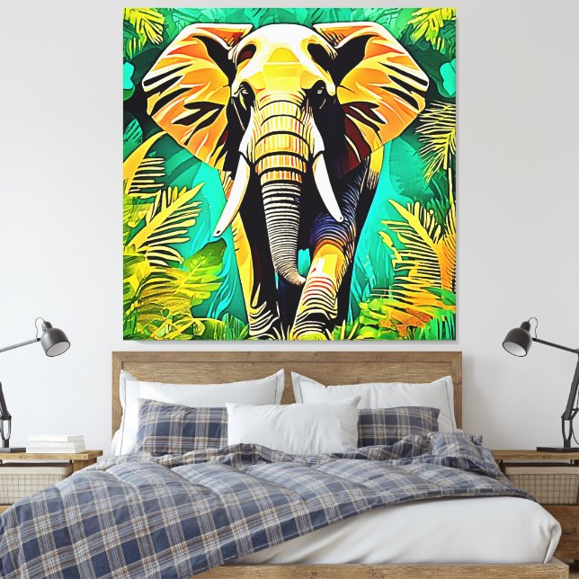 Vibrant Jungle Elephant Scene Design Canvastryck (Insitu (sovrum))