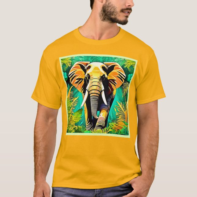 Vibrant Jungle Elephant Scene Design T Shirt (Framsida)