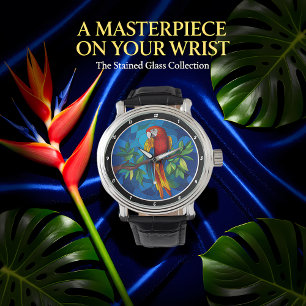"Vibrant Jungle Jewel" - Färgat Glas Papegoja Vägg Armbandsur