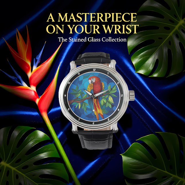 "Vibrant Jungle Jewel" - Färgat Glas Papegoja Vägg Armbandsur (Skapare uppladdad)