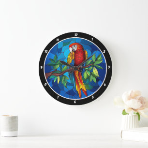Vibrant Jungle Jewel’ - Stached Glass Parrot Wall Stor Klocka