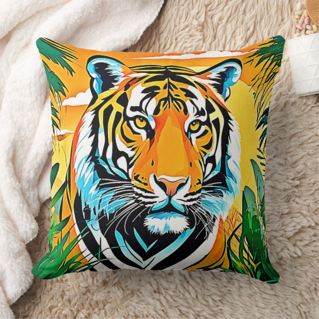 Vibrant Jungle Tiger Art Design Kudde (Filt)