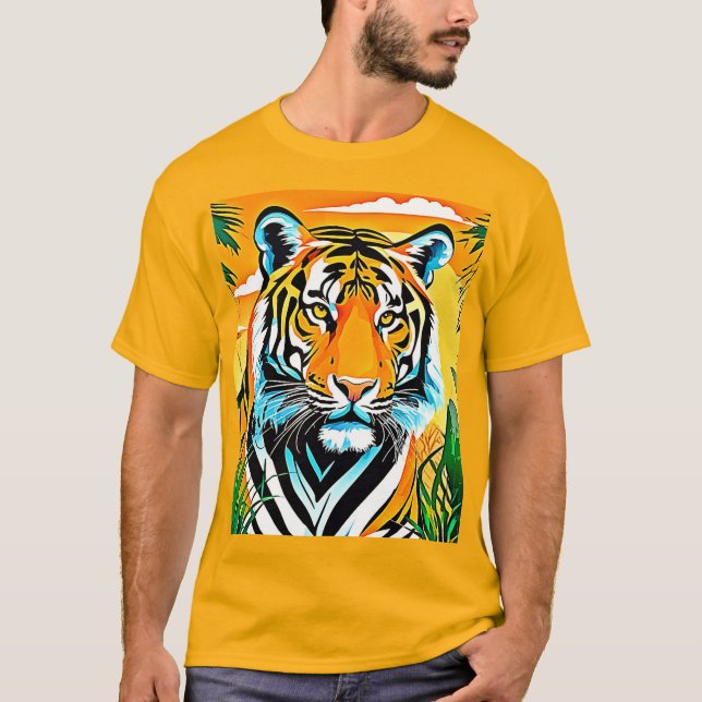 Vibrant Jungle Tiger Art Design T Shirt (Framsida)
