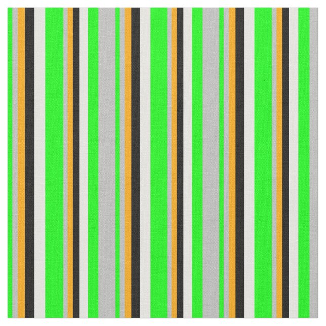 Vibrant kalk, Grått, Orange, svart och vitt Linjer Tyg (Närbild)