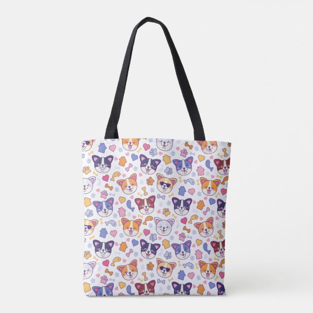 Vibrant Kat & Hund Ansikte Tote Bag Tygkasse (Baksida)