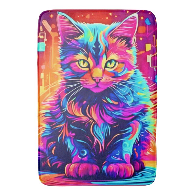 Vibrant Kattunge: Snygg nyon Artwork Badrumsmatta (Framsidan (Vertikal))