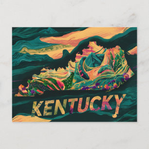 Vibrant Kentucky Karta Art Vykort