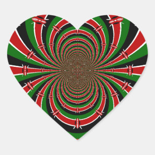 Vibrant Kenya Vision: Mirrored Kenyan Flagga Art Hjärtformat Klistermärke