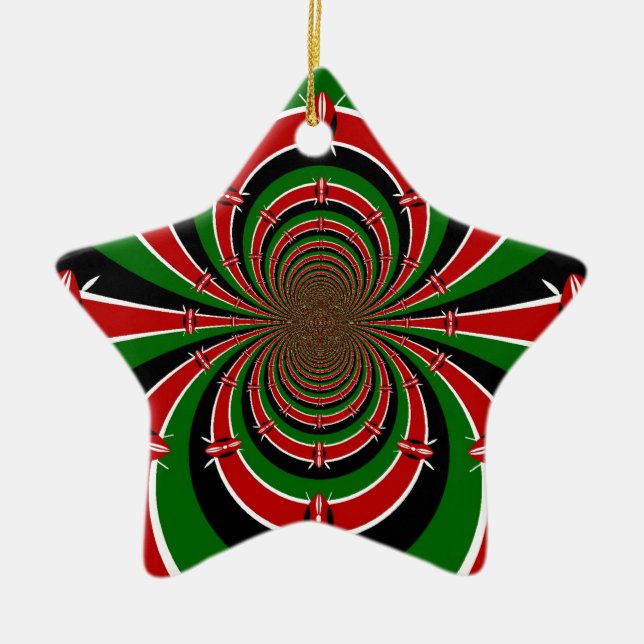 Vibrant Kenya Vision: Mirrored Kenyan Flagga Art Julgransprydnad Keramik (Framsidan)