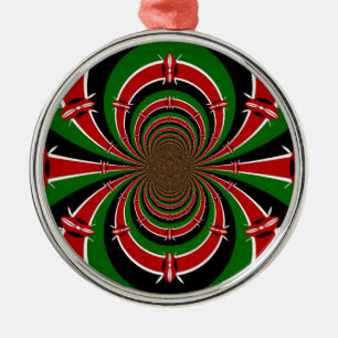 Vibrant Kenya Vision: Mirrored Kenyan Flagga Art Julgransprydnad Metall