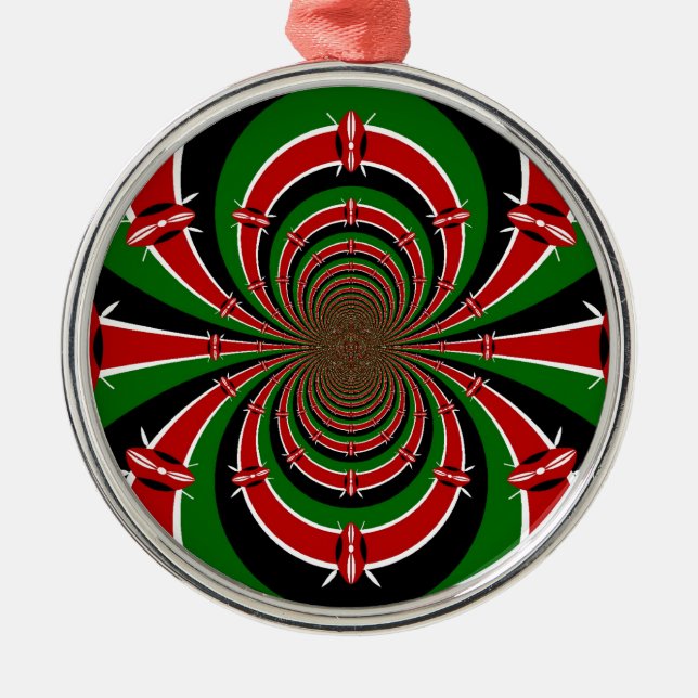 Vibrant Kenya Vision: Mirrored Kenyan Flagga Art Julgransprydnad Metall (Framsidan)