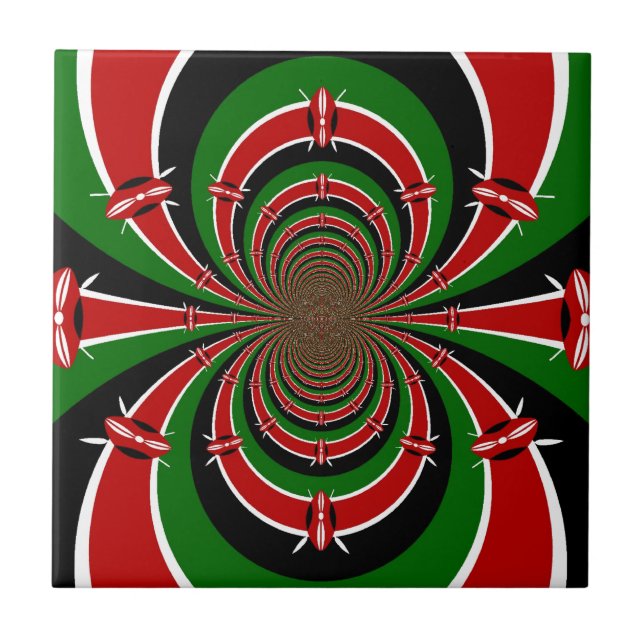 Vibrant Kenya Vision: Mirrored Kenyan Flagga Art Kakelplatta (Framsidan)
