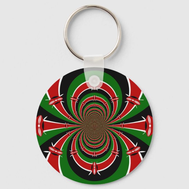 Vibrant Kenya Vision: Mirrored Kenyan Flagga Art Nyckelring (Framsida)