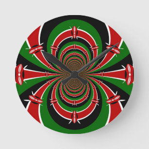 Vibrant Kenya Vision: Mirrored Kenyan Flagga Art Rund Klocka