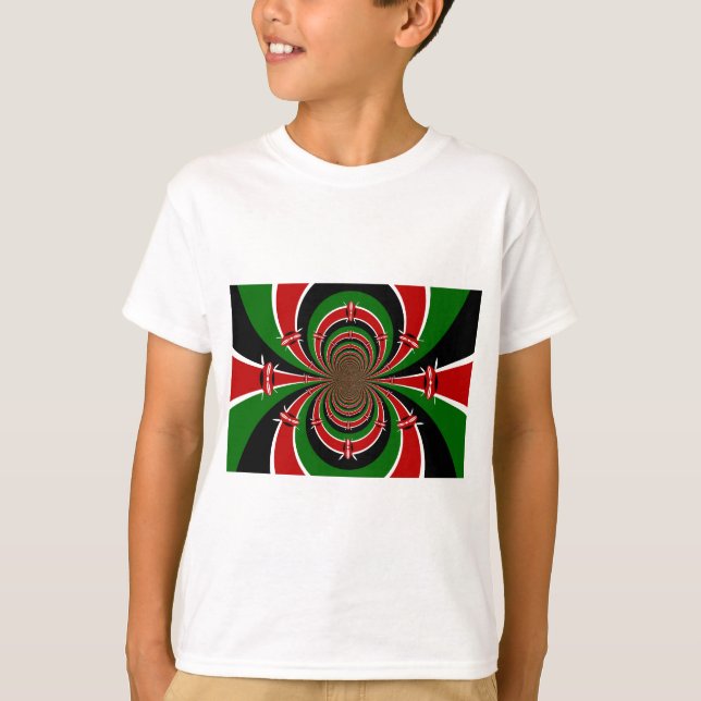 Vibrant Kenya Vision: Mirrored Kenyan Flagga Art T-shirt (Framsida)