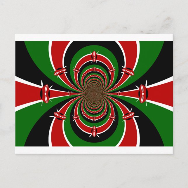 Vibrant Kenya Vision: Mirrored Kenyan Flagga Art Vykort (Framsida)
