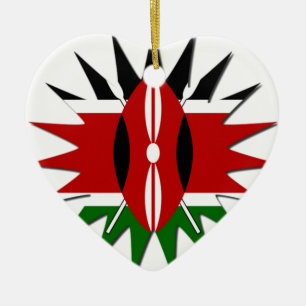 Vibrant Kenyan Flagga: An 18-Star Art Julgransprydnad Keramik