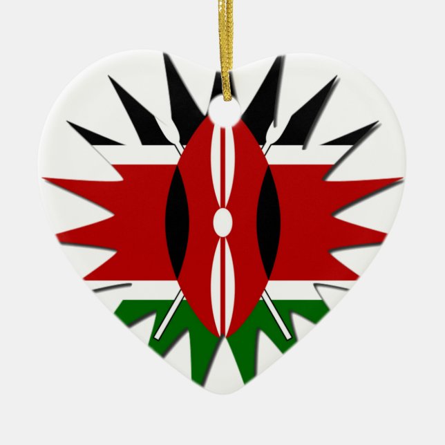 Vibrant Kenyan Flagga: An 18-Star Art Julgransprydnad Keramik (Framsidan)