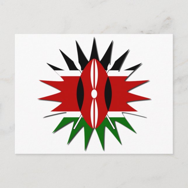 Vibrant Kenyan Flagga: An 18-Star Art Vykort (Framsida)