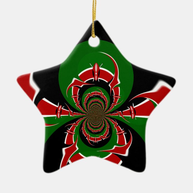 Vibrant Kenyan Flagga: En kraftfull konst Julgransprydnad Keramik (Framsidan)