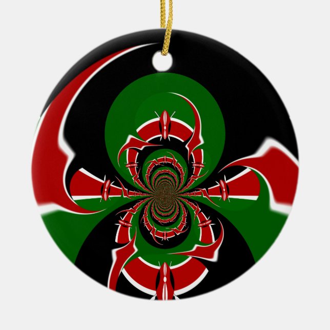 Vibrant Kenyan Flagga: En kraftfull konst Julgransprydnad Keramik (Framsidan)