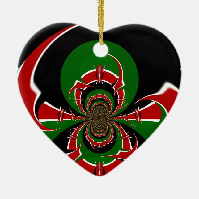 Vibrant Kenyan Flagga: En kraftfull konst Julgransprydnad Keramik (Framsidan)