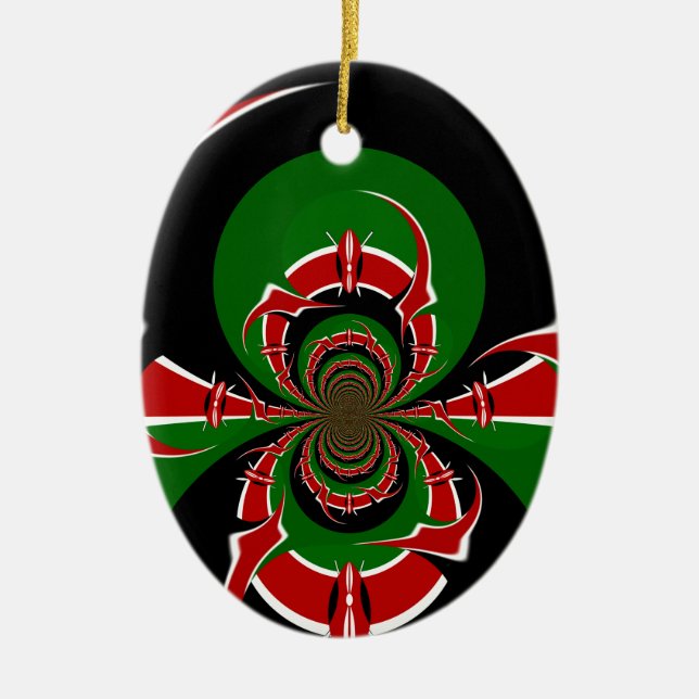 Vibrant Kenyan Flagga: En kraftfull konst Julgransprydnad Keramik (Framsidan)