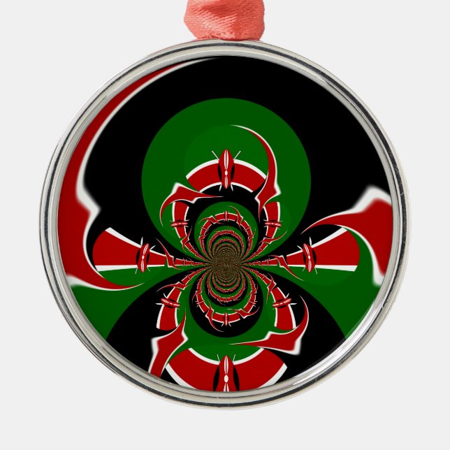 Vibrant Kenyan Flagga: En kraftfull konst Julgransprydnad Metall (Framsidan)