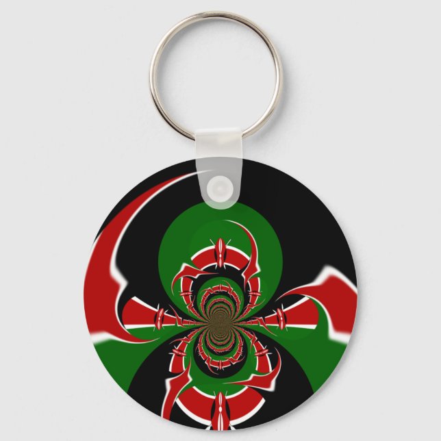Vibrant Kenyan Flagga: En kraftfull konst Nyckelring (Framsida)