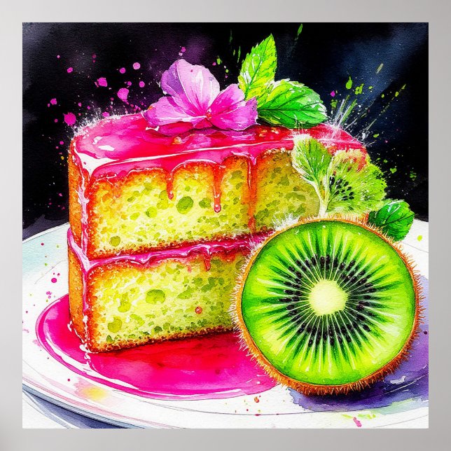 Vibrant Kiwi Cake med Rosa Glaze Poster (Framsidan)